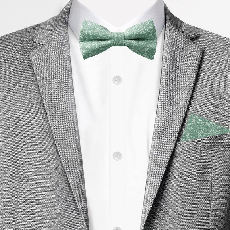Jacob Alexander Men's Pre-tied Banded Adjustable Floral Bow Tie - Dusty Sage - Image 3
